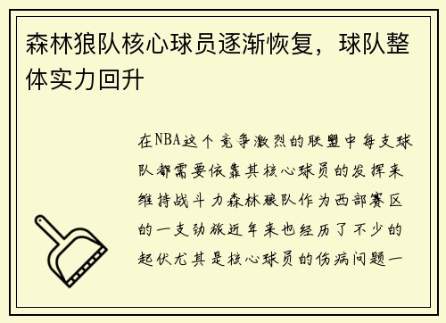 森林狼队核心球员逐渐恢复，球队整体实力回升
